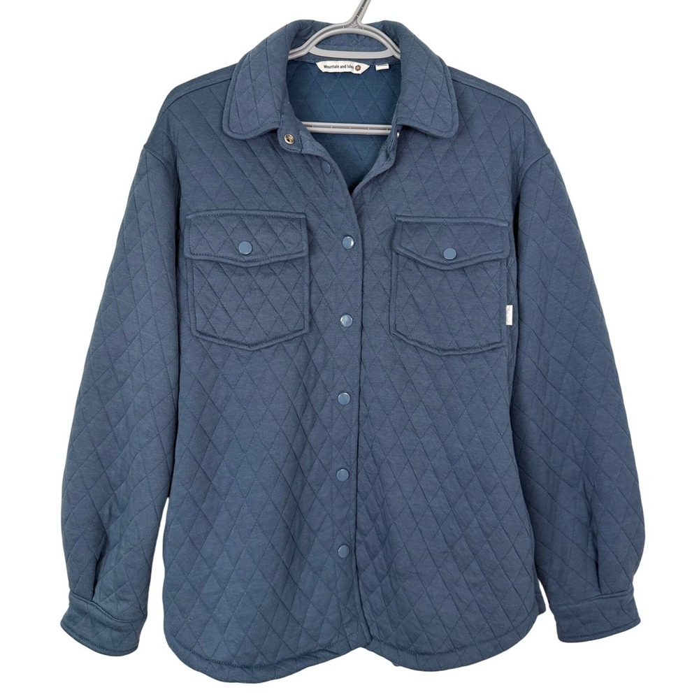 Mountain and Isle Women Blue Quilted Snap Front Shacket Jacket RN154746 Medium